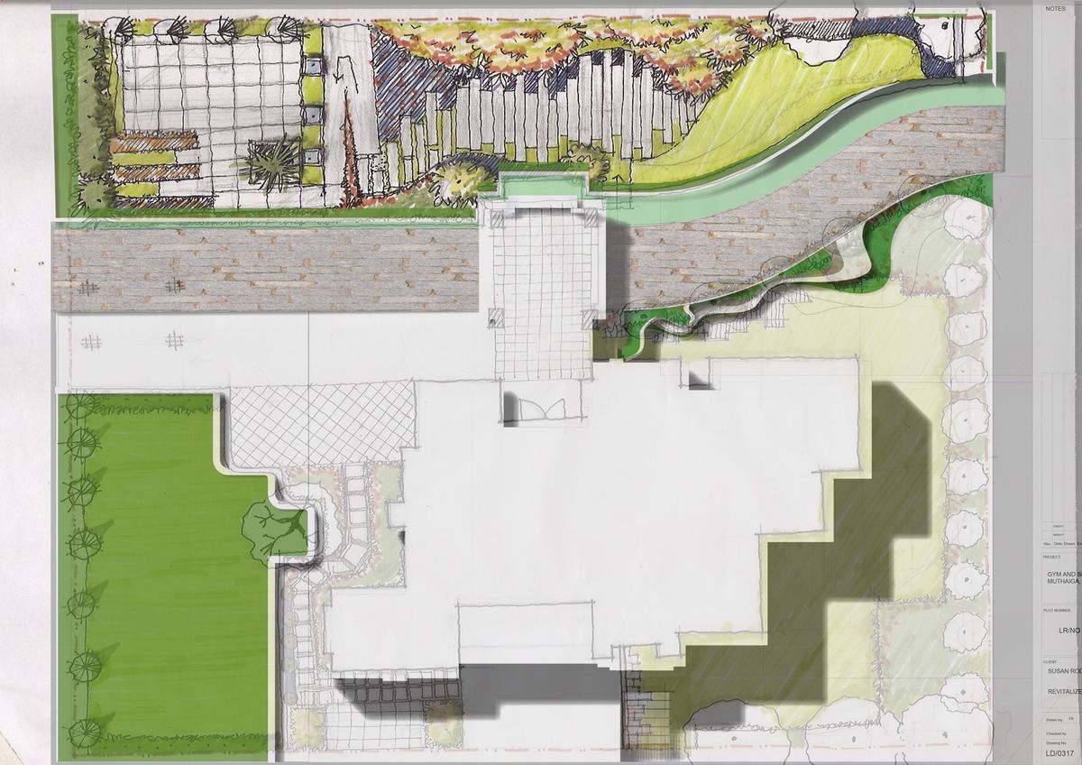 Hand-rendered landscape master plan for a Muthaiga gym and pool project