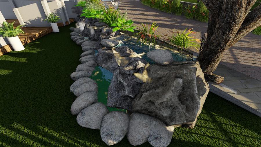 Rock water cascade feature